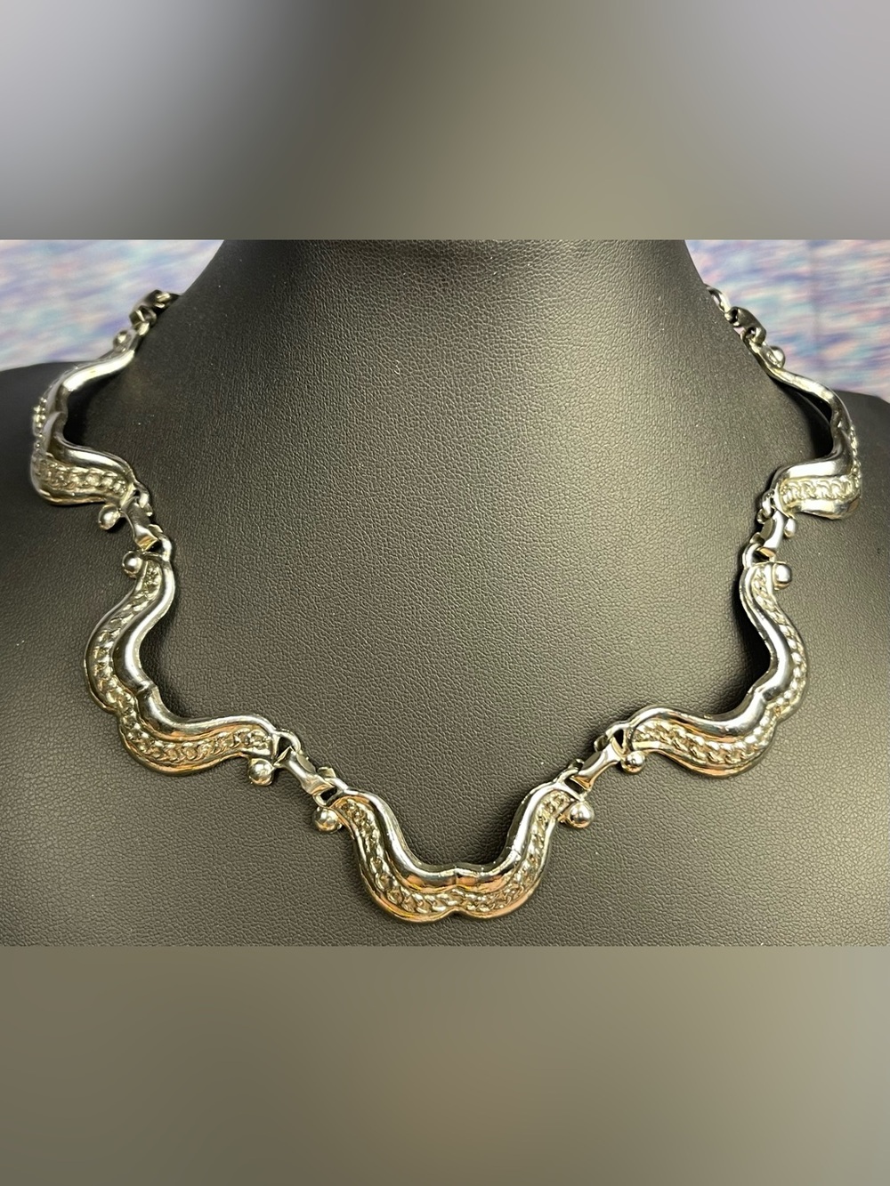 Vintage Signed Schrager Silver Tone Necklace